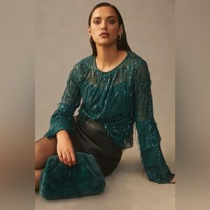 NWT Anthropologie Eva Franco Sequin Fringe Top